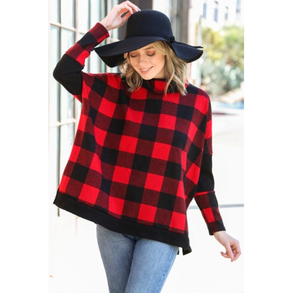 VEVERET Buffalo Plaid Check Turtle Neck Poncho Sweater S, M, L NWT - Picture 4 of 13
